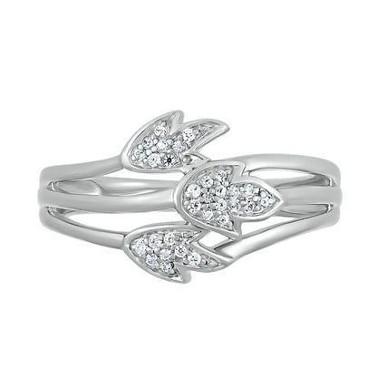 0.10 CT. T.W. Natural Diamond Triple Row Three Leaf Ring in Sterling Silver