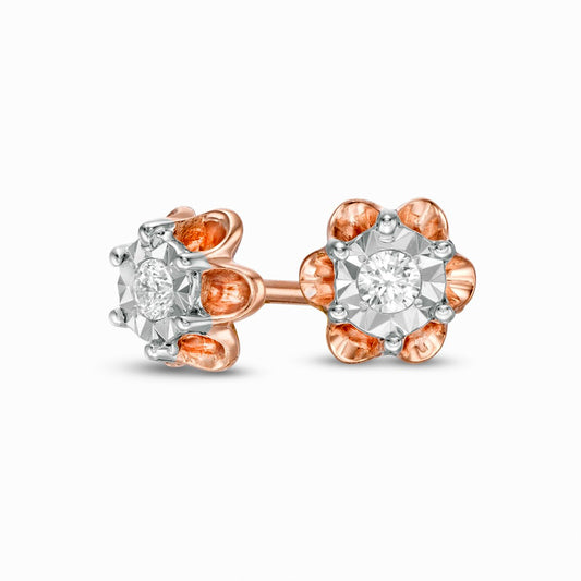 0.07 CT. T.W. Diamond Solitaire Flower Stud Earrings in Sterling Silver with 14K Rose Gold Plate