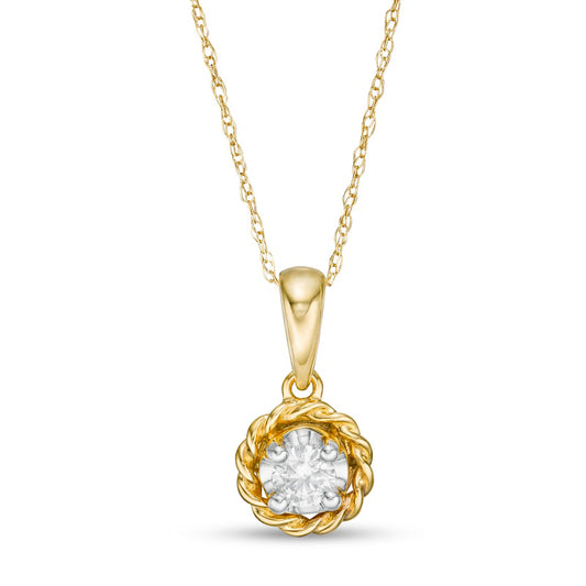 0.17 CT. Natural Clarity Enhanced Solitaire Rope Frame Pendant in 10K Yellow Gold (I/I3)