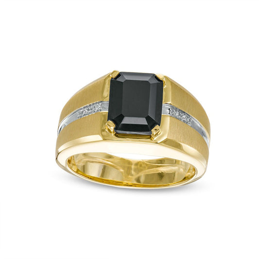 Men's Cushion-Cut Onyx and Natural Diamond Accent Inlay Ring in Solid 10K Two-Tone Gold