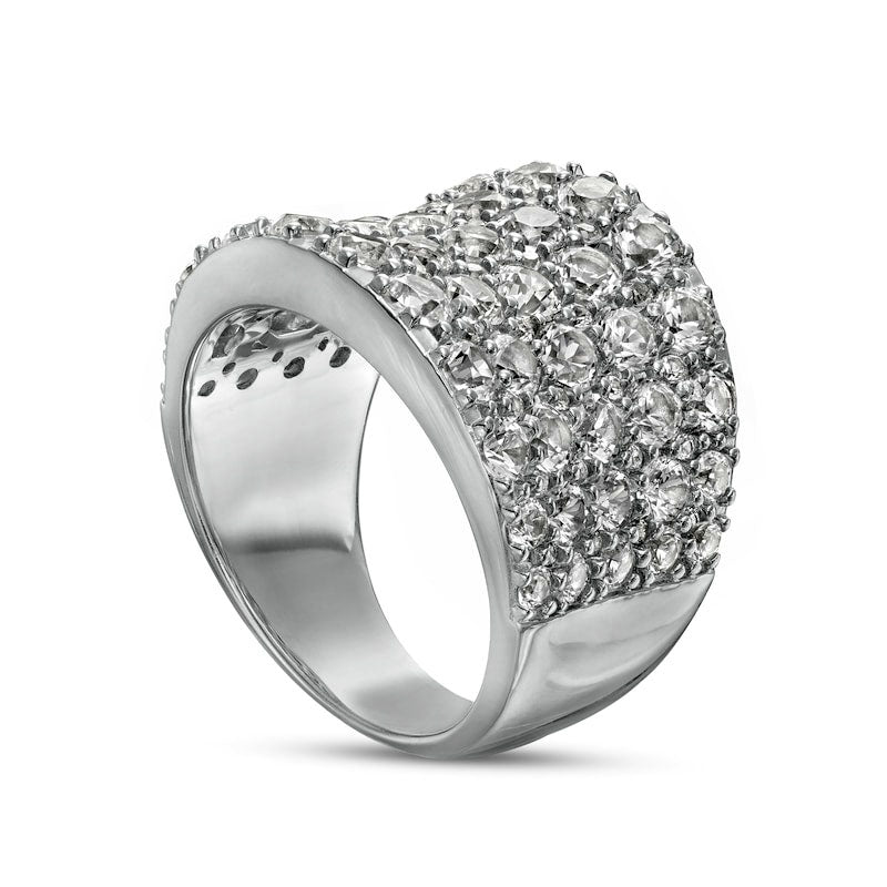 White Lab-Created Sapphire Graduated Multi-Row Concave Dome Ring in Sterling Silver