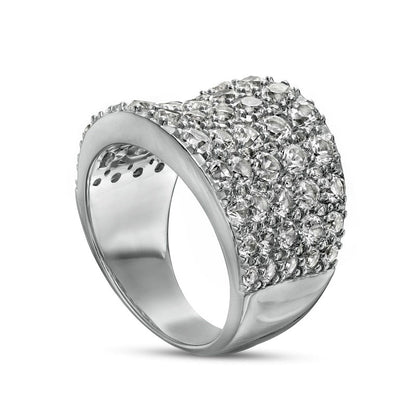 White Lab-Created Sapphire Graduated Multi-Row Concave Dome Ring in Sterling Silver