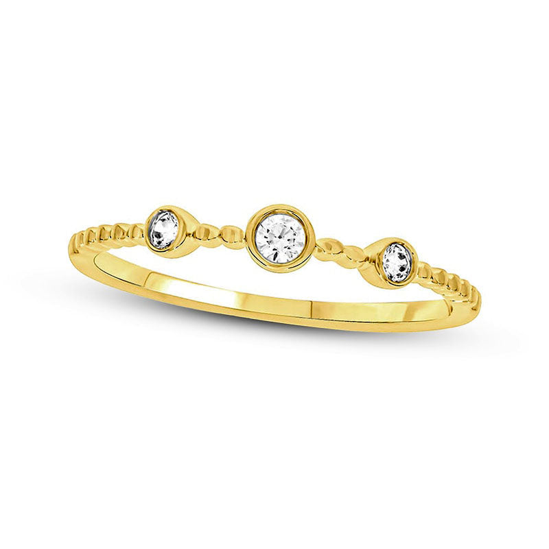 0.10 CT. T.W. Natural Diamond Three Stone Ribbed Shank Ring in Solid 10K Yellow Gold