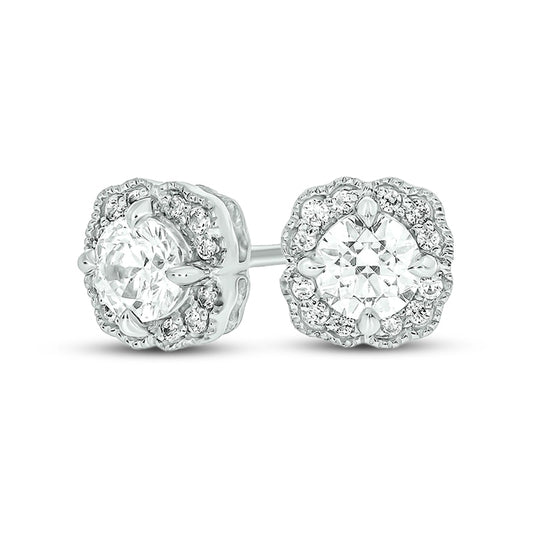 0.5 CT. T.W. Diamond Flower Frame Vintage-Style Stud Earrings in 10K White Gold (I/I2)