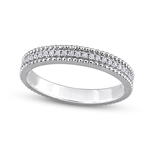 0.10 CT. T.W. Natural Diamond Multi-Row Beaded Anniversary Band in Sterling Silver