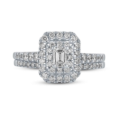 1.0 CT. T.W. Emerald-Cut Natural Diamond Frame Bridal Engagement Ring Set in Solid 10K White Gold