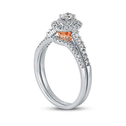 0.50 CT. T.W. Oval Natural Diamond Frame Bridal Engagement Ring Set in Solid 10K White Gold