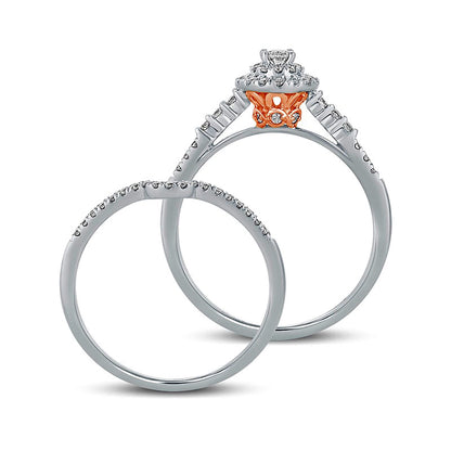 0.50 CT. T.W. Oval Natural Diamond Frame Bridal Engagement Ring Set in Solid 10K White Gold