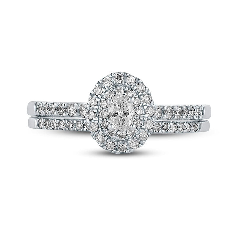 0.50 CT. T.W. Oval Natural Diamond Frame Bridal Engagement Ring Set in Solid 10K White Gold