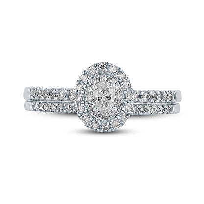 0.50 CT. T.W. Oval Natural Diamond Frame Bridal Engagement Ring Set in Solid 10K White Gold
