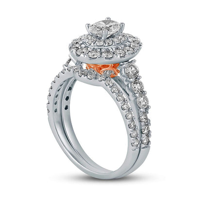 2.0 CT. T.W. Oval Natural Diamond Frame Bridal Engagement Ring Set in Solid 14K White Gold