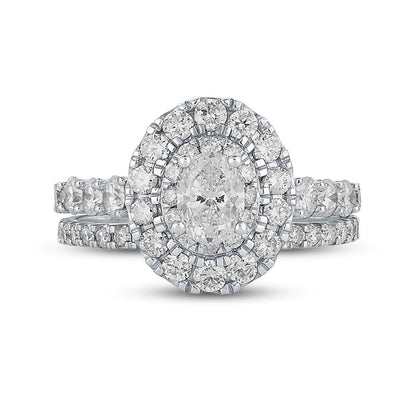 2.0 CT. T.W. Oval Natural Diamond Frame Bridal Engagement Ring Set in Solid 14K White Gold