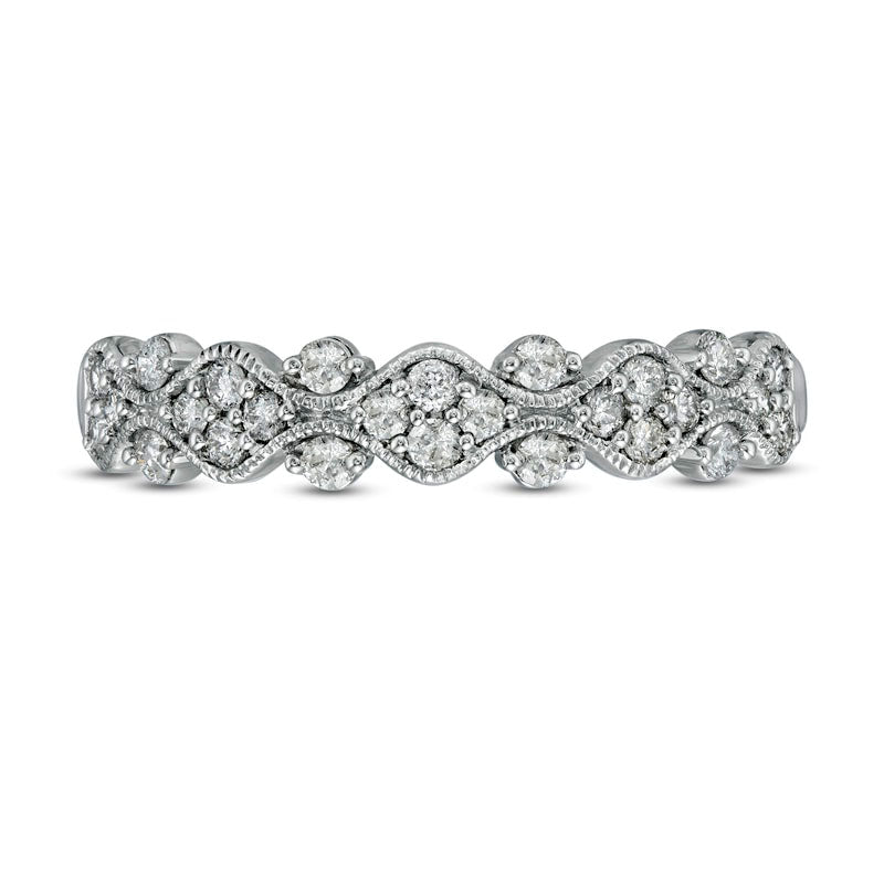 0.33 CT. T.W. Natural Diamond Milgrain Stackable Band in Solid 10K White Gold
