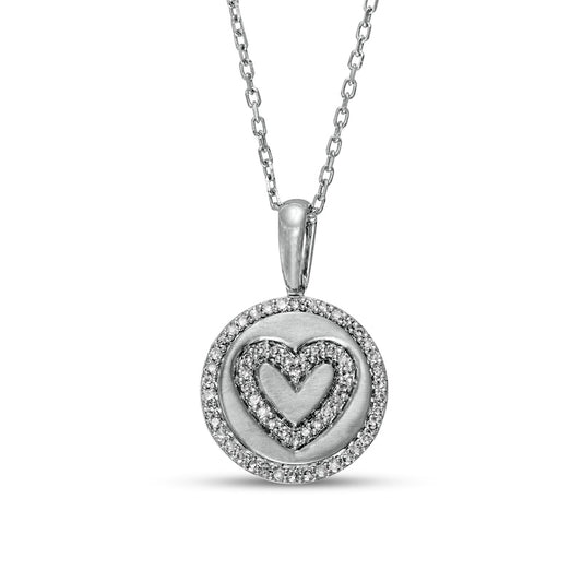 0.2 CT. T.W. Natural Diamond Frame Heart in Circle Pendant in Sterling Silver