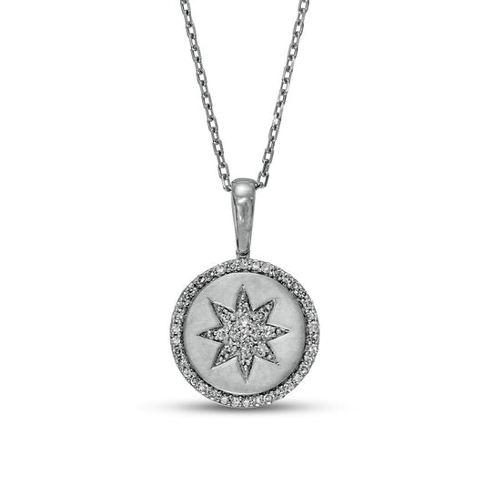 0.2 CT. T.W. Natural Diamond Frame Starburst in Circle Pendant in Sterling Silver