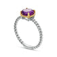 7.0mm Amethyst Solitaire Rope-Textured Frame and Shank Ring in Sterling Silver and Solid 10K Yellow Gold