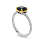 7.0mm Blue Sapphire Solitaire Rope-Textured Frame and Shank Ring in Sterling Silver and Solid 10K Yellow Gold