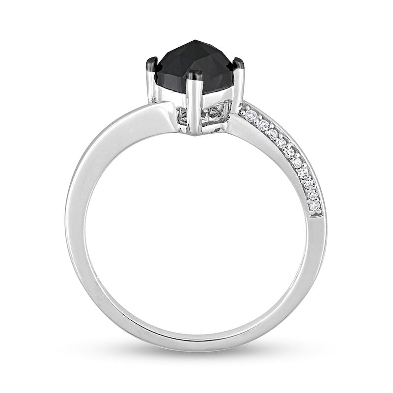 1.0 CT. T.W. Cushion-Cut Black Enhanced and White Natural Diamond Tilted Bypass Engagement Ring in Solid 10K White Gold