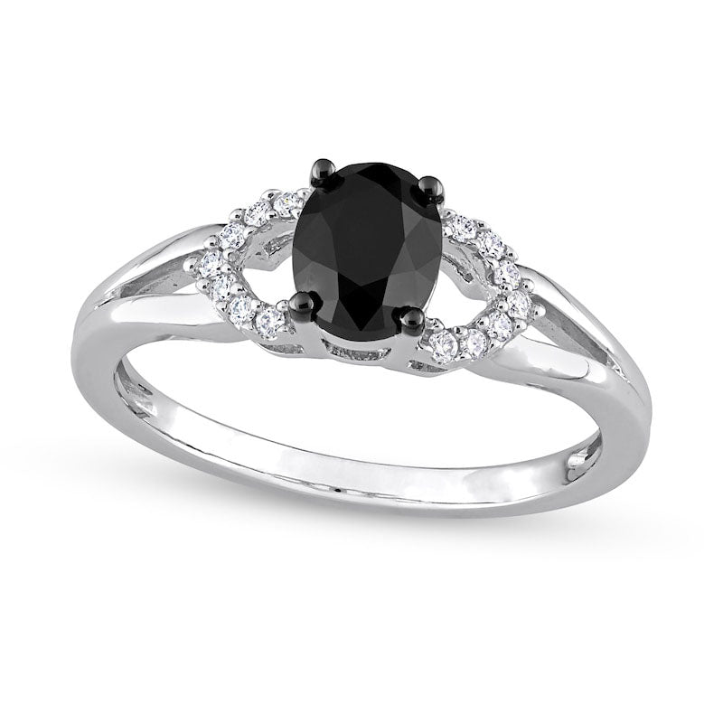 1.0 CT. T.W. Oval Black Enhanced and White Natural Diamond Split Shank Engagement Ring in Solid 14K White Gold