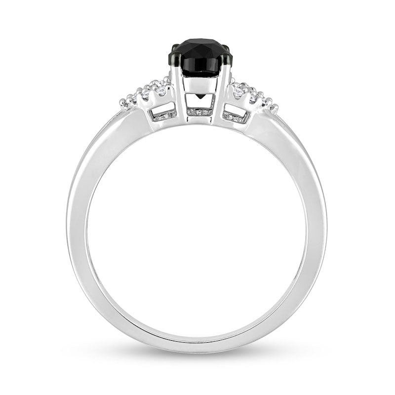 1.0 CT. T.W. Oval Black Enhanced and White Natural Diamond Split Shank Engagement Ring in Solid 14K White Gold