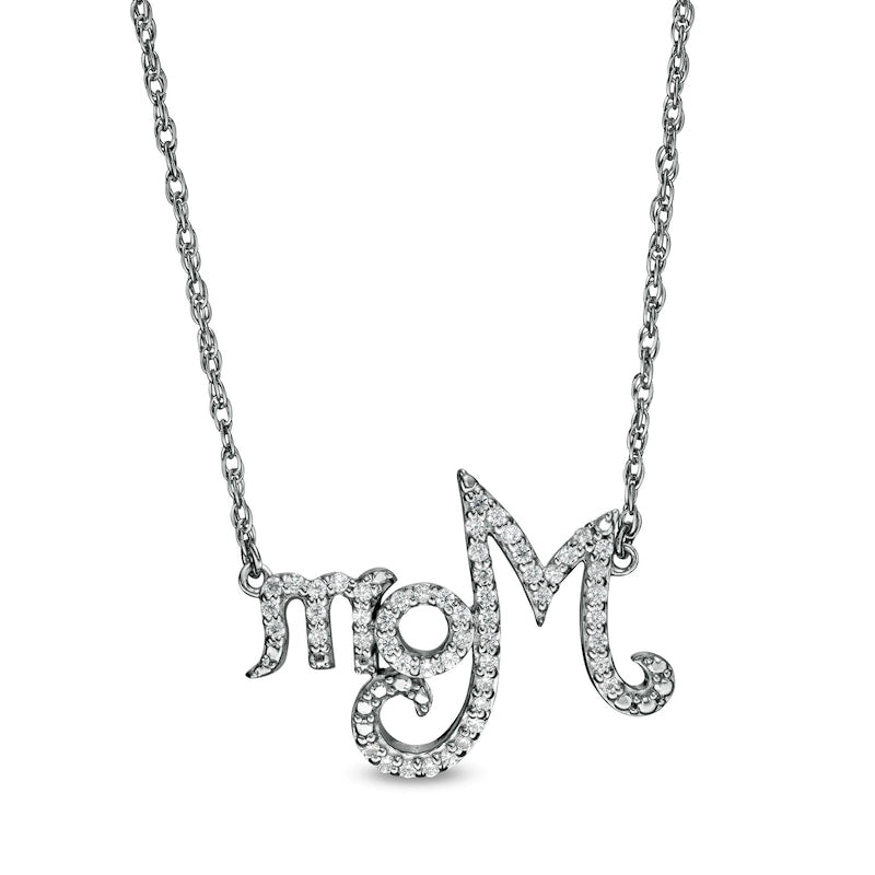 0.17 CT. T.W. Natural Diamond "Mom" Necklace in Sterling Silver