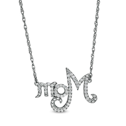 0.17 CT. T.W. Natural Diamond "Mom" Necklace in Sterling Silver