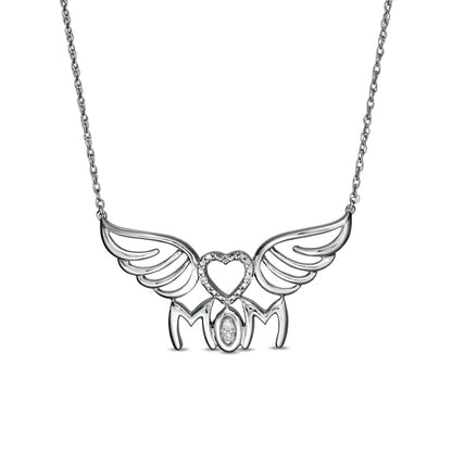 Natural Diamond Accent "MOM" Heart Wings Necklace in Sterling Silver