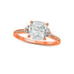 8.0mm Cushion-Cut White Lab-Created Sapphire and 0.05 CT. T.W. Diamond Tri-Sides Ring in Solid 10K Rose Gold