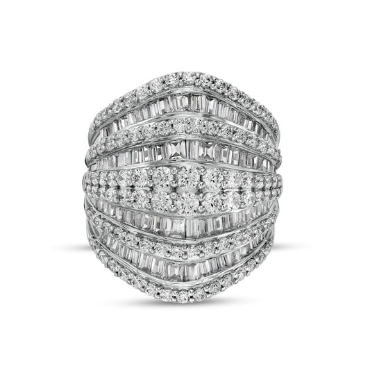 3.0 CT. T.W. Baguette and Round Natural Diamond Multi-Row Ring in Solid 10K White Gold