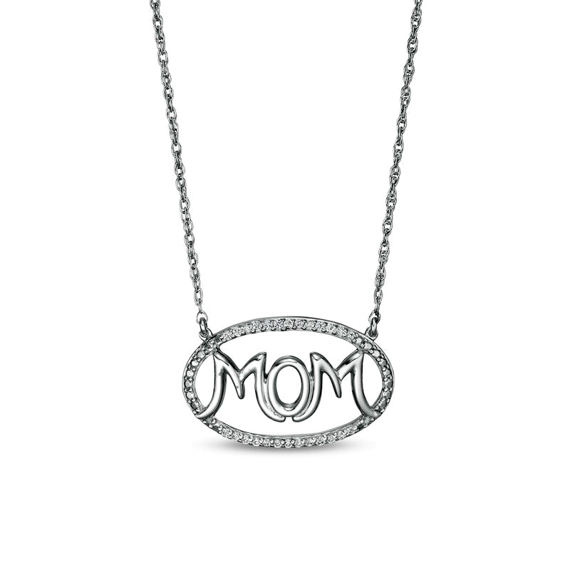 0.07 CT. T.W. Natural Diamond "MOM" Oval Outline Necklace in Sterling Silver