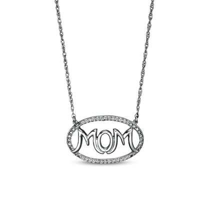 0.07 CT. T.W. Natural Diamond "MOM" Oval Outline Necklace in Sterling Silver