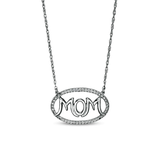 0.07 CT. T.W. Natural Diamond "MOM" Oval Outline Necklace in Sterling Silver