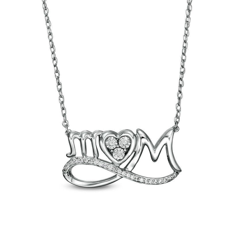 0.05 CT. T.W. Natural Diamond Looped "MOM" and Heart Trio Necklace in Sterling Silver