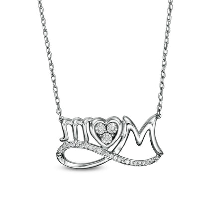0.05 CT. T.W. Natural Diamond Looped "MOM" and Heart Trio Necklace in Sterling Silver
