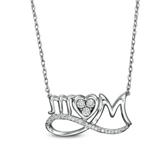 0.05 CT. T.W. Natural Diamond Looped "MOM" and Heart Trio Necklace in Sterling Silver