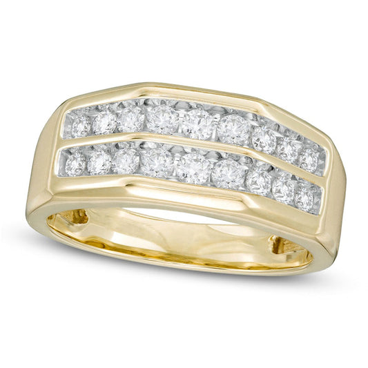 Men's 0.75 CT. T.W. Natural Diamond Double Row Wedding Band in Solid 10K Yellow Gold