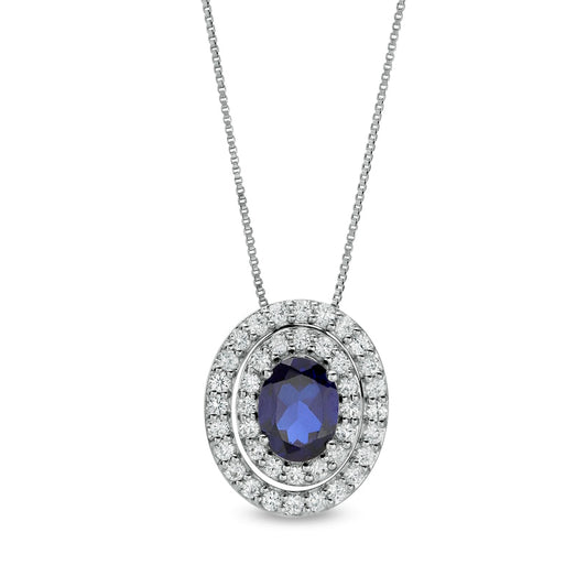 Oval Blue and White Lab-Created Sapphire Convertible Pendant in Sterling Silver