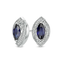 Marquise Blue and White Lab-Created Sapphire Frame Stud Earrings in Sterling Silver