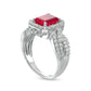 Emerald-Cut Lab-Created Ruby and White Sapphire Frame Multi-Row Shank Ring in Sterling Silver