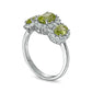 Oval Peridot and White Lab-Created Sapphire Frame Three Stone Ring in Sterling Silver