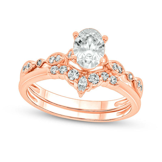 0.75 CT. T.W. Oval Natural Diamond Contour Antique Vintage-Style Bridal Engagement Ring Set in Solid 14K Rose Gold (I/I2)