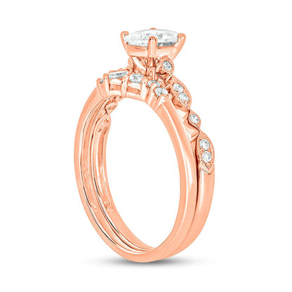 0.75 CT. T.W. Oval Natural Diamond Contour Antique Vintage-Style Bridal Engagement Ring Set in Solid 14K Rose Gold (I/I2)