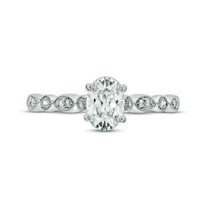 1.0 CT. T.W. Oval Natural Diamond Antique Vintage-Style Three Piece Bridal Engagement Ring Set in Solid 14K White Gold (I/I2)