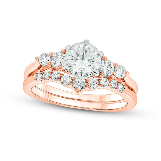 1.25 CT. T.W. Natural Diamond Graduated Contour Bridal Engagement Ring Set in Solid 14K Rose Gold (I/I2)