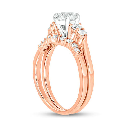 1.25 CT. T.W. Natural Diamond Graduated Contour Bridal Engagement Ring Set in Solid 14K Rose Gold (I/I2)