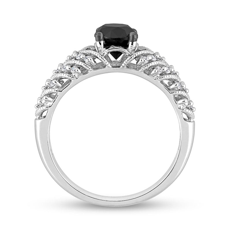 0.88 CT. T.W. Black Enhanced and White Natural Diamond Chevron Engagement Ring in Solid 14K White Gold