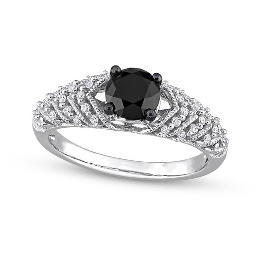 0.88 CT. T.W. Black Enhanced and White Natural Diamond Chevron Engagement Ring in Solid 14K White Gold