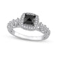 1.13 CT. T.W. Cushion-Cut Black Enhanced and White Natural Diamond Frame Antique Vintage-Style Engagement Ring in Solid 14K White Gold