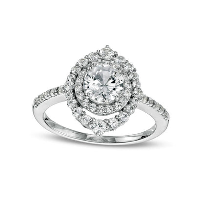 6.0mm White Lab-Created Sapphire Double Crown Frame Ring in Sterling Silver