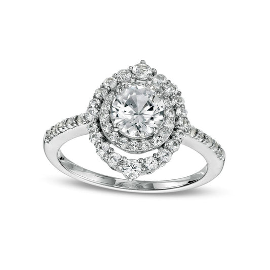 6.0mm White Lab-Created Sapphire Double Crown Frame Ring in Sterling Silver